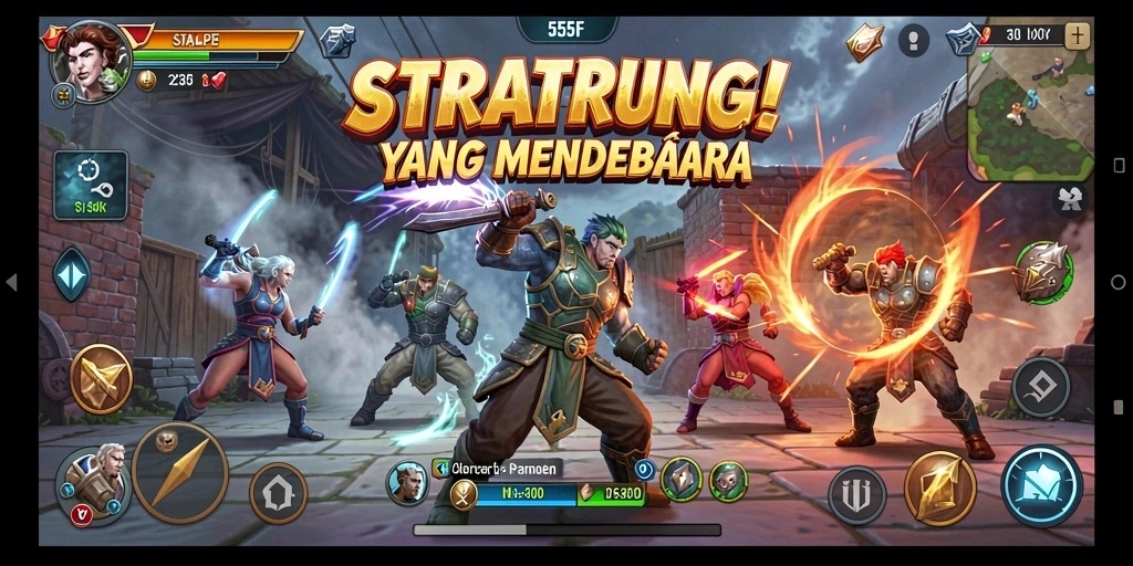Tangkapan layar utama 555F menampilkan aksi strategi yang mendebarkan.