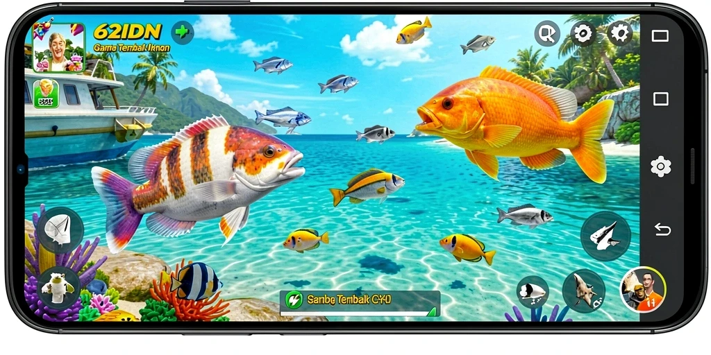 Screenshot gameplay 62IDN yang menampilkan aksi tembak ikan.