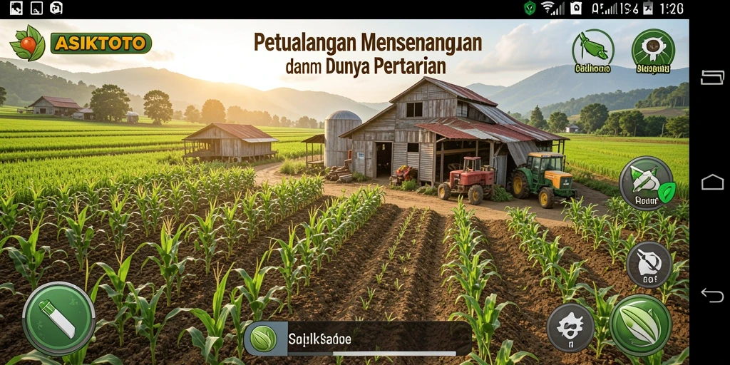 Tangkapan layar gameplay ASIKTOTO saat bertani di kebun hijau.