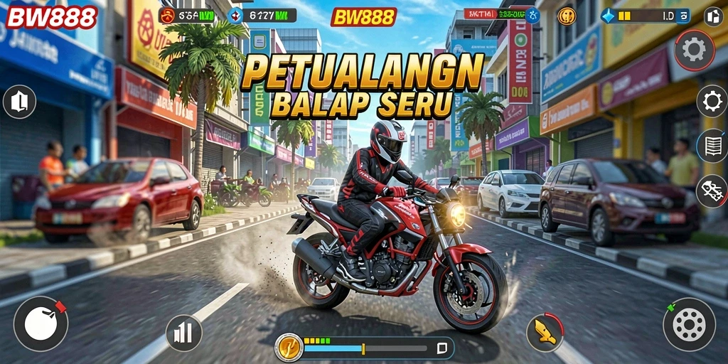 Tangkapan layar utama BW888 menunjukkan aksi balap mendebarkan.