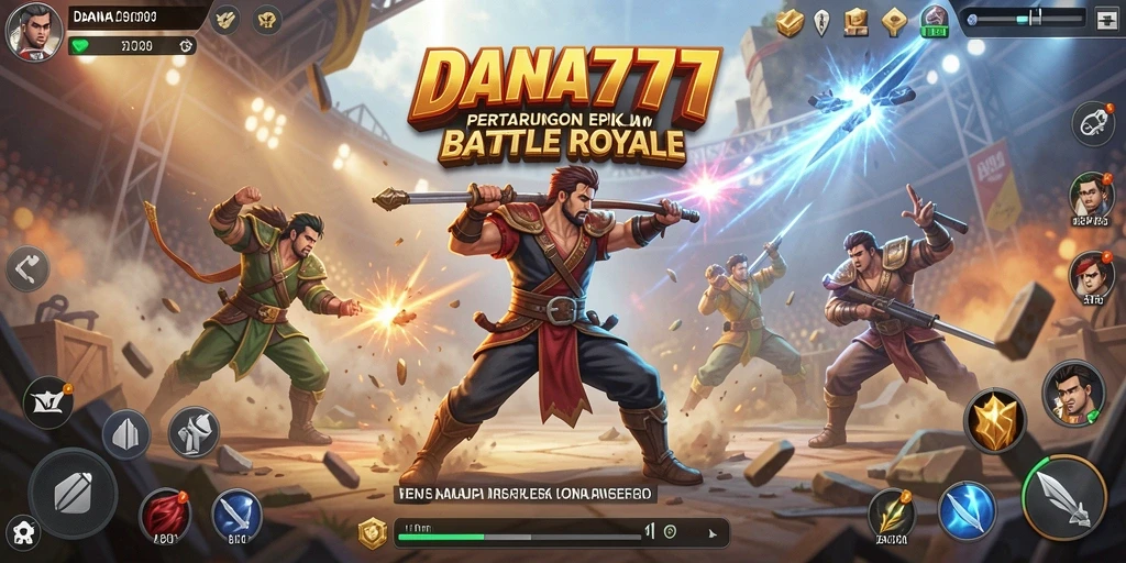 Screenshot DANA777 menampilkan aksi seru di medan perang Battle Royale.