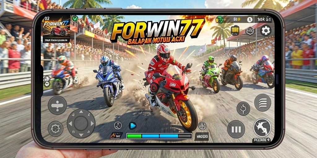 Tampilan gameplay seru dalam balapan motor FORWIN77.