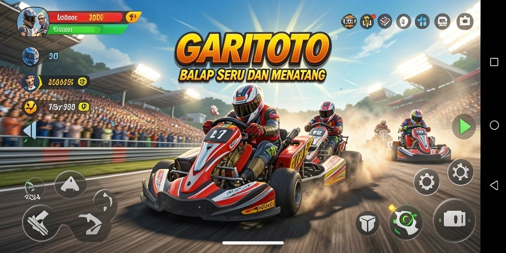 Screenshot utama GARITOTO menunjukkan aksi balap seru di lintasan yang menantang.
