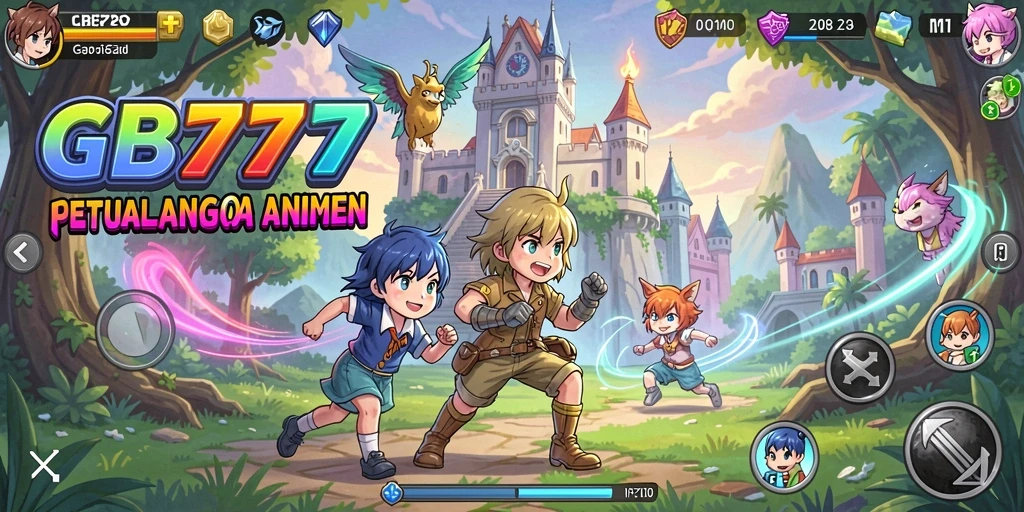 Tampilan gameplay anime yang epik dan penuh warna di GB777.
