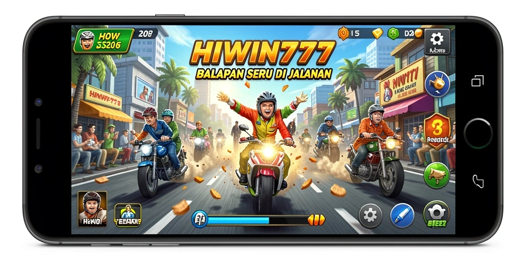Gameplay HIWIN777 menunjukkan aksi balap yang mendebarkan.
