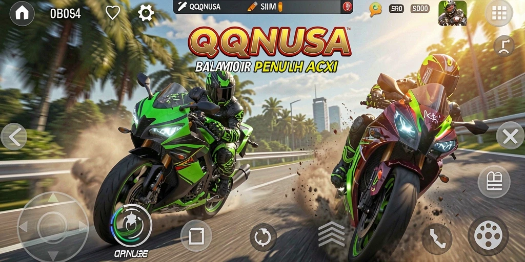 Tampilan gameplay balap motor yang mendebarkan di QQNUSA.