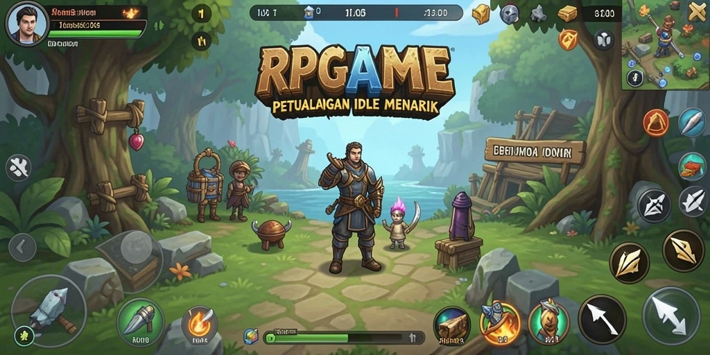Tampilan gameplay RPGAME menampilkan aksi karakter dalam mode Idle.