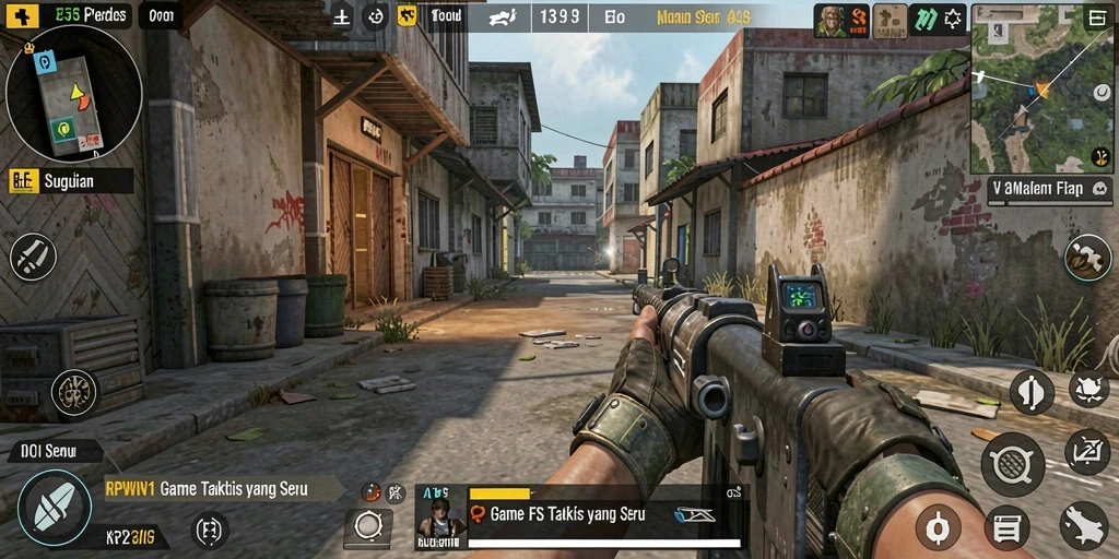 Screenshot RPWIN1 menampilkan aksi pertempuran FPS yang intens.