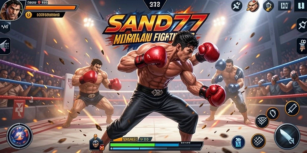 Tampilan gameplay SAND77 yang menegangkan dalam pertarungan Fighting.