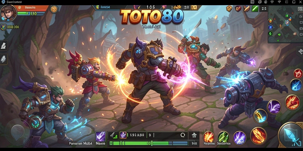 Tampilan gameplay seru dari TOTO80 saat bertarung di arena MOBA.