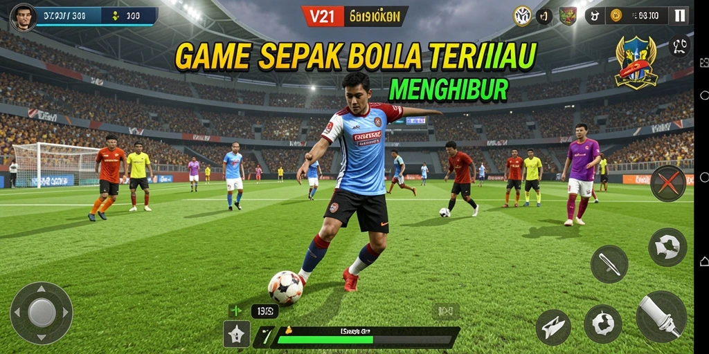 Tampilan gameplay mendebarkan dalam V21 saat bertanding di lapangan.