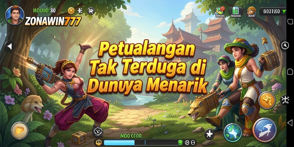 Screenshot gameplay ZONAWIN777 menunjukkan petualangan mendebarkan di dunia fantasi.